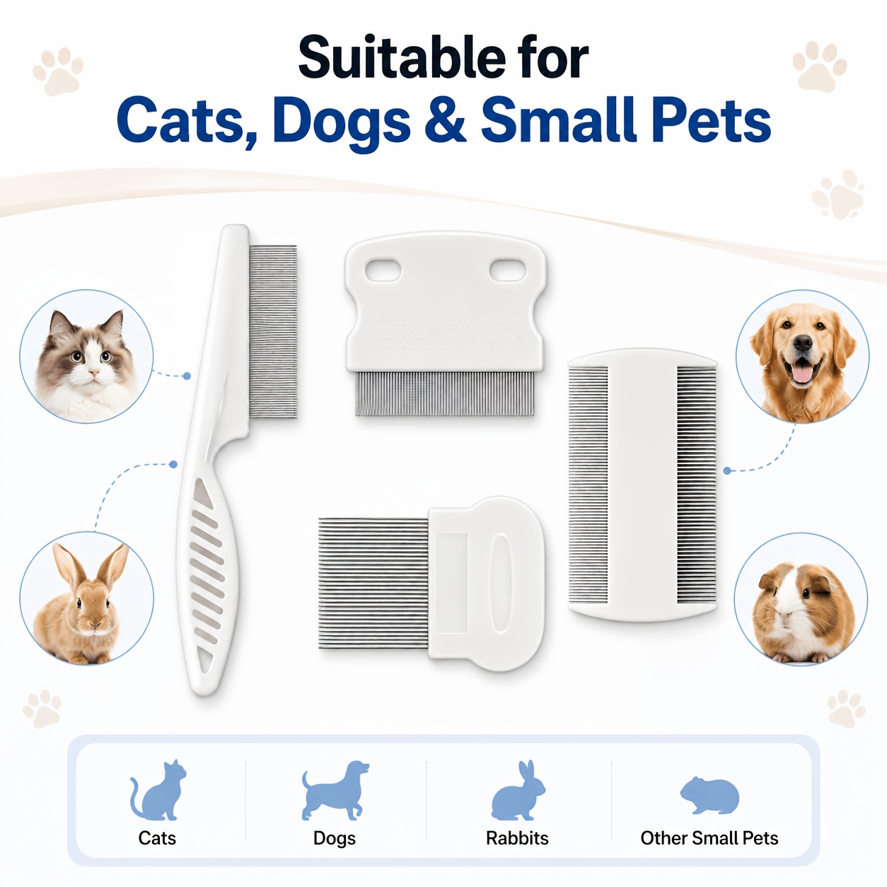 Flea Comb Fine Tooth Pet Tear Stain - Set di 4 pettini per animali