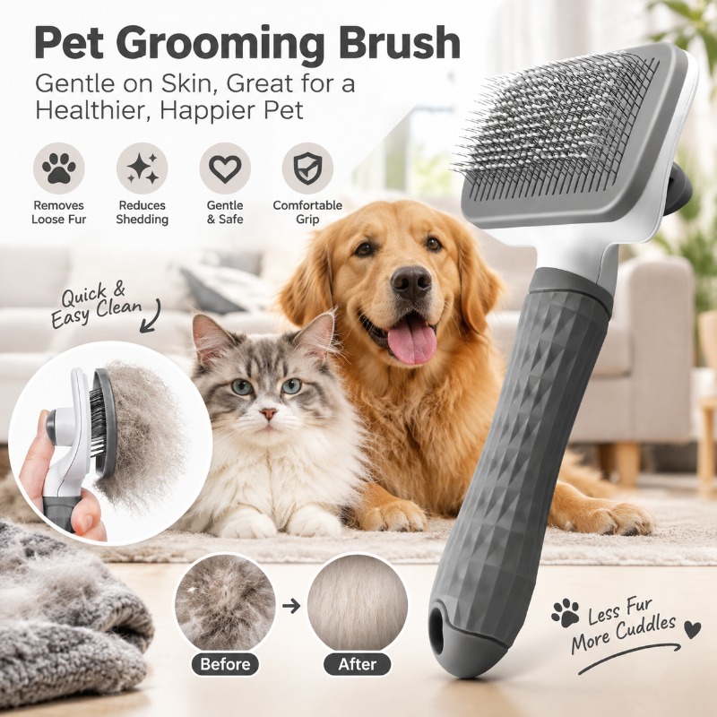 Slicker Brush Self Cleaning Pet Grooming - Spazzola autopulente per la toelettatura degli